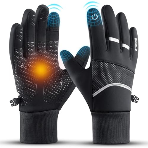 Vilico Guantes Ciclismo Invierno Hombre Mujer, Guantes de Ciclismo, Guantes Moto Invierno, Guantes de Pantalla Táctil a Prueba de Viento y Antideslizantes contra Salpicaduras de Agua-Negro,Talla XL