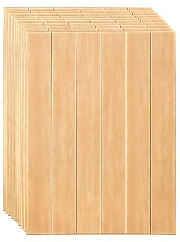 HAILM 3D Brick Wallpaper 10 Pcs Faux Wood Grain Textured Effect Background Panels, Foam Self-Adhesive, Interior Wall Decoration, 70x90cm, Total 67.8 Sqft Coverage,A