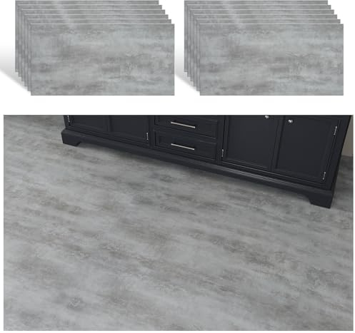 VEELIKE Selbstklebende Bodenfliesen Betonoptik PVC Bodenbelag Grau Vinylboden Selbstklebend Klebefliesen Boden Küche Wasserfest Fliesenaufkleber Boden wohnzimmer Schlafzimmer 60cm×30cm 12 Stück