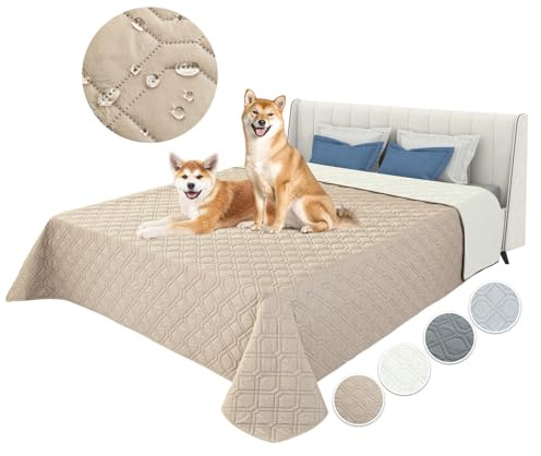 GYURO 100% wasserdichte Hundedecke-Beidseitig verfügbar und weich Hundematte für großeund kleine Hunde,Schutz für Sofa & Bett& Auto - in der Waschmaschine waschbar (Khaki, 137 * 208CM)