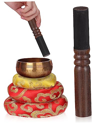 TOPPERFUN 3 Pezzi Buddha Ciotola Sonora Martelletto Ciotola Tibetana Pad Ciotola Tibetana Imbottitura Ciotola Tibetana Tappetino Tappetino Ciotola Tibetana