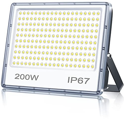 TASINUO Projecteur LED Extérieur 200W 1 Pièce, 20000LM Spot LED Exterieur | 6500K Blanc Froid Brillant Projecteur Exterieur, IP67 Étanche Lampe LED Exterieur Pour Terrasse, Jardin, Stade, Usine, Garage