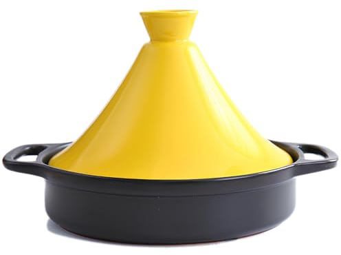WXFKLDJ Tajine-Kochtopf, Keramik-Tajine-Kochgeschirr, Tajine Mit Emailliertem Gusseisenboden, Tajine-Topf Mit Griff, Antihaftbeschichteter Topf,Gelb