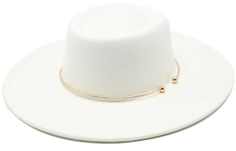Unisex Fedora-Hüte, breite Krempe, Goldkette, Jazz-Filzhut, formeller Hut, weiß, 6 7/8-7 1/8