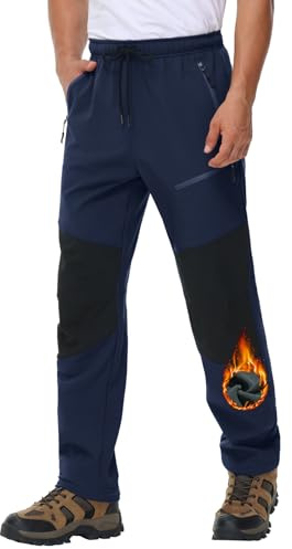 MOCOLY Pantalon Randonnée Homme Hiver Chaud Pantalons Ski Softshell Cargo Doublé Polaire Thermique pour Neige Snowboard Marche Trekking Chasse Travail Marine XXL