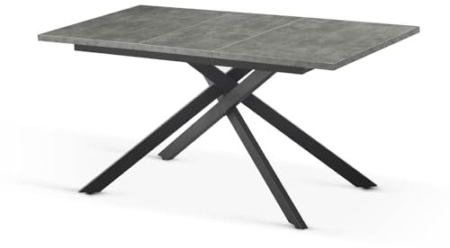 B&D home Esstisch LARS, ausziehbar 120-160 x 80 cm, 4-6 Personen Küchentisch Holztisch mit Kreuzgestell schwarz für Küche, Esszimmer, Industrial modern Design, Beton Optik, 11202-XS-BETO-P