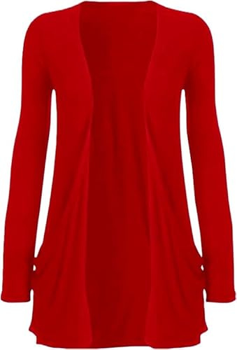 SXME MIGHT SAY Women's Casual Pocket Cardigan, Long Sleeve, Open Front, Waterfall Mid-Length, UK Plus Size (UK, Regular, M/L (12-14), Red)
