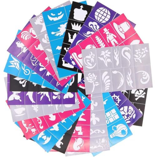 NJCXOLA Stencil Tatuaggi Temporanei, Aerografo Tatuaggio Stencil, Modelli Tatuaggi Aerografi, 20 Fogli Modelli Tatuaggi Temporanei Stencil Trucco Modello Tatuaggio Glitter Henna Tattoo Stencil