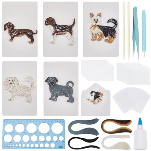 WEBEEDY 20 Sets Papier Quilling Kit pour Adultes Débutants Bricolage Thème Chien Kit de Fabrication de Cartes de Voeux avec Instruction Animal Pet Dog Card pour Anniversaire, Fête des Mères