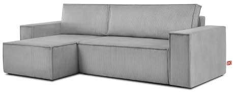 Konsimo Napi Ecksofa - Ecksofa mit Schlaffunktion und Bettkasten - Eckcouch mit Schlaffunktion - Sofa - Sofabezug Ecksofa L Form - Universal Eckcouch - 246 cm - Hellgrau