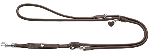 Hunter Verstellbare Hundeführleine Round & Soft Love, Farbe: braun, weiches Rindnappaleder, rundgelegt, 3-fache Verstellmöglichkeit, eingenähtes Herz, Handarbeit, Made in Germany, Größe: 6/200