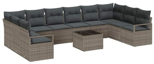 vidaXL Trädgårdsoffset med kudde med lagring 11 pcs Ljusgrå, Trädgård och terrass, modern rattansoffa, modulär utemöbel, hållbart lounge-set för bekväm uteplats