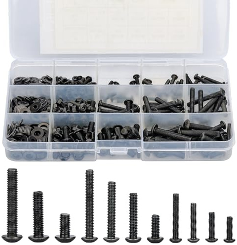 Oujiang Wujin 550 Stück Schraubenset Innensechskantschrauben-Set mit Unterlegscheiben und Muttern, Karbonstahl, schwarze Schrauben, Sechskantschrauben