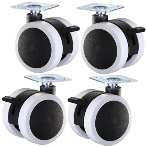 Homoyoyo 4pcs 2-inch White Pu Brake Swivel Caster Wheels Rolling Planter Base Replacement Chair Casters for Office and Home