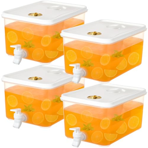 Sibosen 4 Pack 5L Fridge Beverage Drink Dispenser Plastic Water Dispensers with Tap Plastic Cold Drink Juice Beverage Dispenser Jug for Party Drink Cold Brew Milk Cocktail Juice Iced Tea