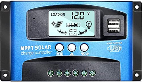 SOGTICPS 60A Solar Laderegler MPPT12V/24V Autofocus Tracking Sonnenkollektor Laderegler mit zwei USB Anschlüssen, LCD Display für Blei-Säure/Lithium/LiFePO4