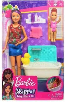Coffret Salle de Bain pour Barbie : Babysitter Skipper + Baignoire +Accessoires - Figurine Enfant- Set mobilier poupée Mannequin Famille et 1 Carte Tigre