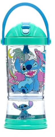 Disney Store Official Bicchiere cannuccia e palla di neve Stitch, 310 ml | Bicchiere per bimbi di Lilo e Stitch: base con glitter, cannuccia a scatto, tappo a vite e tracolla. Età 4+.