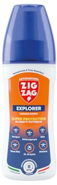 ZIG – ZAG Explorer Repellente Antizanzare Tropicali 8 Ore – Lozione Corpo 100 ml - Protezione da Zanzare Tigre e Tropicali - Ideale per Viaggi, Camping e Trekking