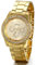 JewelryWe Herren Damen Armbanduhr, Elegant Shiny Business Casual Analog Quarz Edelstahl Armband Uhr mit Strass Digital Zifferblatt, Gold