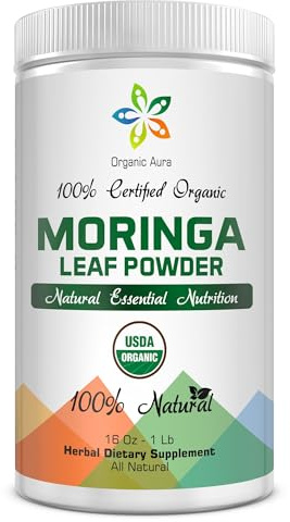 Certified Organic Moringa Leaf Powder-1Lb. USDA Certified Organic. 100% Pure and Original. Naturally boosts Energy, Metabolism & Immunity. Raw Green Whole Superfood. No GMO, Gluten Free