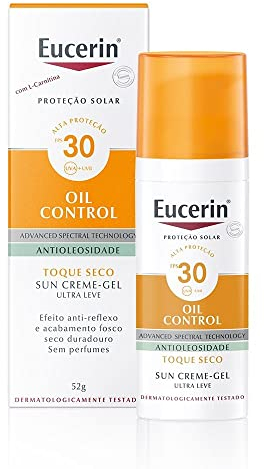Eucerin Sun Gel Crema Oil Control Dry Touch FPS 30 (50 ml), protección solar facial 30 con filtros UVA/UVB, crema solar para piel grasa y propensa al acné, crema de sol con textura ultraligera