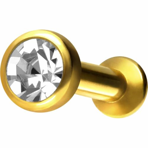PIERCINGLINE Titan Labret Stecker Innengewinde | FLAT DISC + KRISTALL | Piercing Ohr Lippe Nase | Farb & Größenauswahl