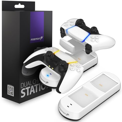 Fosmon Dual Charger Compatible with Sony PS5 Playstation 5 Dualsense Controllers, (Place and Charge) Two Slots USB Type C Fast Charge Docking Station Charging Dock Kit with LED Indicators