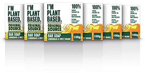 Original Source I'm Plant Based Lemongrass & Sweet Orange Bar Soap, 100 Percent Natural Fragrance, 100 Percent Natural Moisturisers, Bulk Buy, Pack of 6 x 100 g