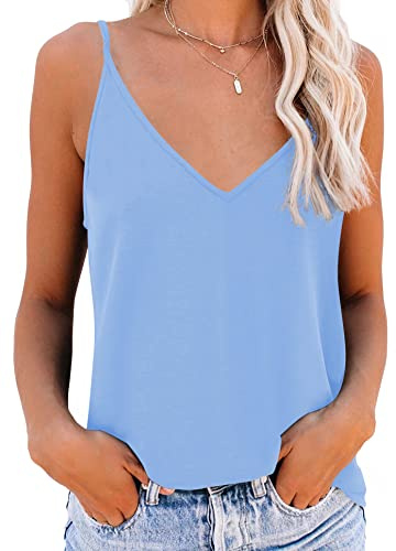 NONSAR Camiseta interior con tirantes finos ajustables estilo espagueti para mujer, camiseta básica, camisola, azul claro, XL