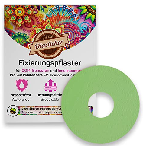 Diasticker® | Freestyle Libre 2/LibreProtect plåster XL (30 stycken, grön) | vattentät – andas – starkt grepp | plåster, sensorlapp, fixering, tejp, överlappning, fixeringsplåster