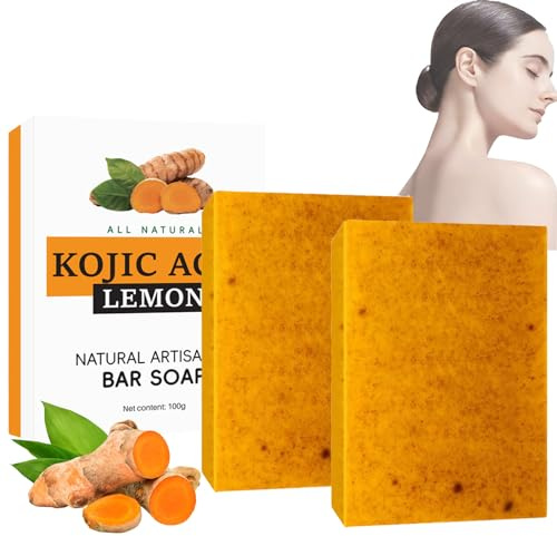 2PCS Turmeric Soap - Natural Kojic Acid Soap for Skin Care - Body & Face Kojic Acid Soap Original - Handmade Tumeric Soap for Smooth Skin, Moisturizing (200g (Pack of 2))