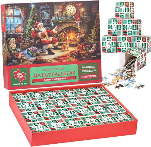PetalBelle Puzzle-Adventskalender 2024, 24 Tage Weihnachts-Countdown-Kalender mit 1008 Teilen, Feiertagsgeschenke für Erwachsene