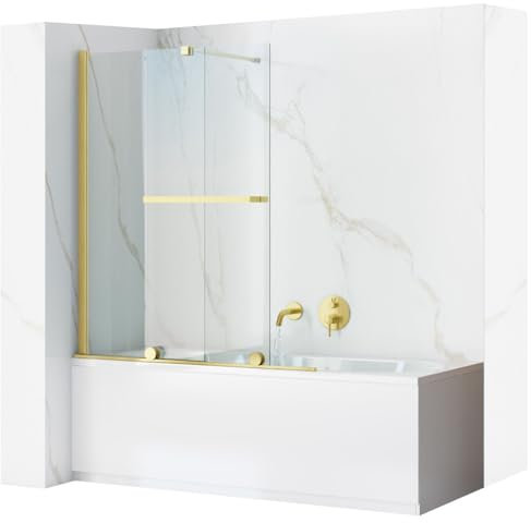 REA MAMPARA DE BAÑO FABIAN 100 CM MAMPARA DE BAÑERA, ALTURA 140 CM (ORO CEPILLADO)