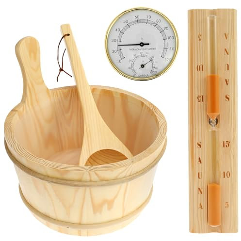 Set di 4 secchi per sauna con cazzuola, clessidra, termici e igrometro, set di secchi da infusione ultra di alta qualità, resistenti al calore, classico set di accessori per sauna, set con secchio