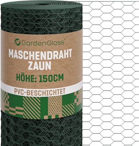 GardenGloss Hönsnät 150 cm Höjd - PVC-belagt Sexkantnät med Fina Maskor 13 x 25 mm - Nät för Kaniner, Kycklingar och Smådjur - 150 cm Högt 25 m Långt | Sexkantigt finmaskigt nät för kaniner och höns - väderbeständigt sexkantigt nät för små djur