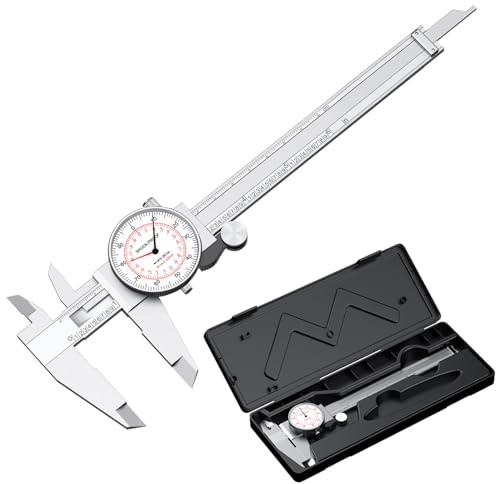 HDLNKAK Dial Caliper 0-6/150mm Dual Reading Scale, Inch/Metric SAE Standard, Stainless Steel Caliper Measuring Tool Accurate to 0.001”/ 0.02 mm, Silver