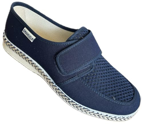 Emanuela Chaussures d'été Rimini en toile en nid d'abeille devant avec déchirure plante confortable - Fabriqué en Italie, bleu foncé, 44 EU