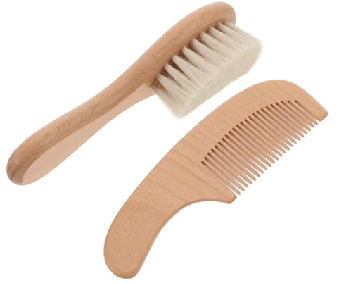 Gogogmee Brosse Pour Bébé Douce Et Peigne En Bois Pour -né, Ensemble Léger Poils Doux, Brosse De Bain Cuir Chevelu De Bébé, Outil De Toilettage Pour Soins Délicats, Présent Pour Jeunes Parents