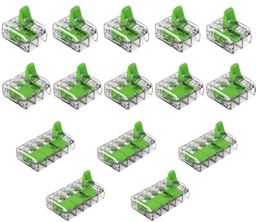 WAGO Green Range 221 startset | 15 x anslutningsklämmor | 5 x 221-412, 5x 221-413, 5x 221-415 | Spakkontakt för flexibla och styva ledare | ultimat anslutningslösning (C-E-E-E-E-tillverkning)