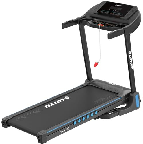 Tapis De Course Électrique Lotto Step 400 – 3 CV, 1–14 Km/h, Inclinaison Automatique 15 Niveaux, LED, Bluetooth, Pliable sur Vérin, Programmes, 105x41 Cm, 120 Kg Max