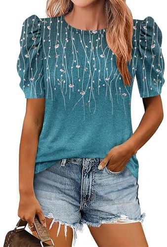 Zeagoo Kortärmad T-shirt dam sommar rund hals elegant T-shirt med putsade ärmar tunika topp | Kortärmad skjorta | Tunika | Casual outfit