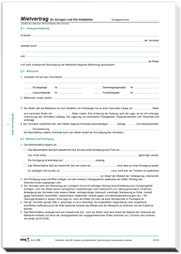 RNKVERLAG 553/10 - Mietvertrag für Garagen und Stellplätze, 4 Seiten, DIN A4, 10 Verträge