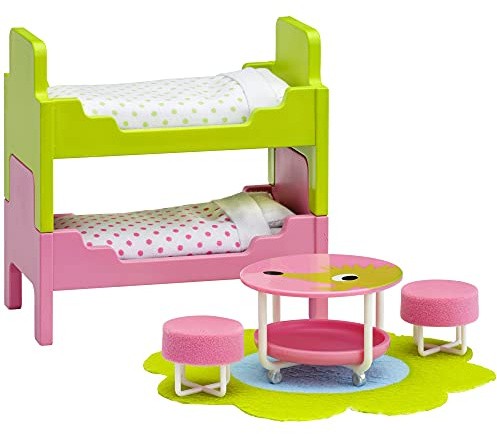 Lundby Puppenhaus Möbel Kinderzimmer- Puppenbett + Tisch + Teppich – Puppen Haus Zubehör für Minipuppen 11 cm – Alter 4+, Maßstab 1:18