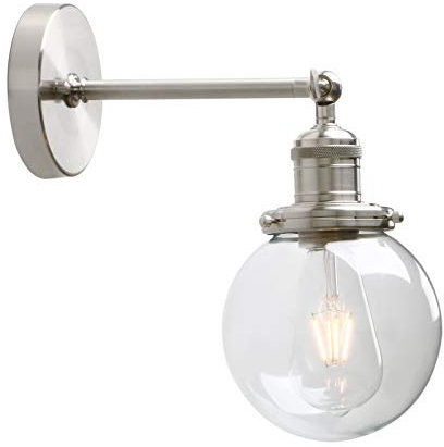 Yosoan Lighting Industrial Vintage Loft Bar Sconce Wall Lights Fittings, Globe Glass Shade Wall Lights for Bathroom Kitchen Island Bedroom Cafe Corridor Restaurant (Brushed)
