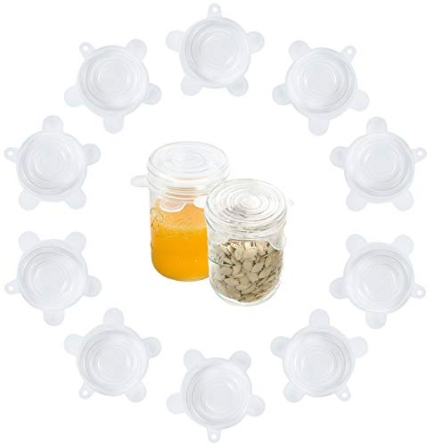 Webake Silicone Stretch Lids 10 Pack for Regular and Wide Mouth Mason Jar, Reusable Silicone Stretch Lids(Stretched to 3.5 inch), Sealed Durable Food Storage Covers Suit for Jar, Cans, Pot