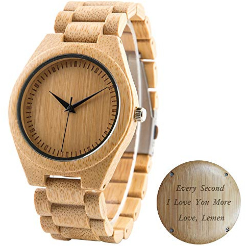 LMWOOD Bambus Holz Uhr für Männer, personalisierte Uhr, gravierte Uhr, Geburtstagsgeschenk für Mann Freund, Geschenk für den Bräutigam