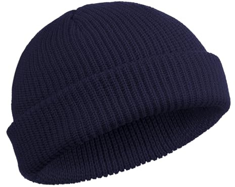 SATINIOR Bonnet de Trawler Watch Cap Chapeau de Crâne à Revers Bonnet Unisexe d’Hiver de Pêcheur (Bleu Marine),Taille unique