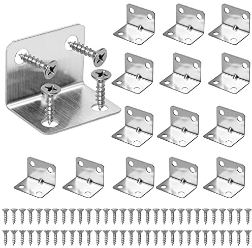 L Bracket, 15PCS Angle Brackets with 60 Screws, 23*23*30mm | Stainless Steel Corner Brackets, 90 Degree Corner Brace, Silver Metal Bracket for Wood Furniture Fixing and Repairing