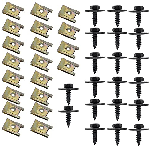 ComPDCVD Schraube Mutter Clip Kit 20 Sätze Kotflügelclip Blechmuttern Befestigung Clips U Typ Karosserie-Klemmen und Schrauben Klammer Radkasten Abdeckung Unterboden Kotflügel für Auto